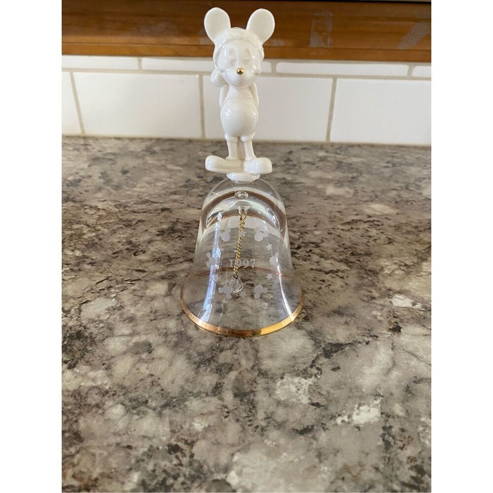 Disney Lenox 1997 Mickey Mouse Clear Etched Bell Stocking Cap Hat with Gift